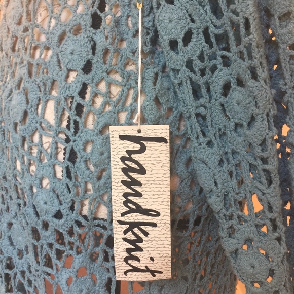 Silhouettes Handknit crochet 1X dress teal silk - Picture 5 of 7